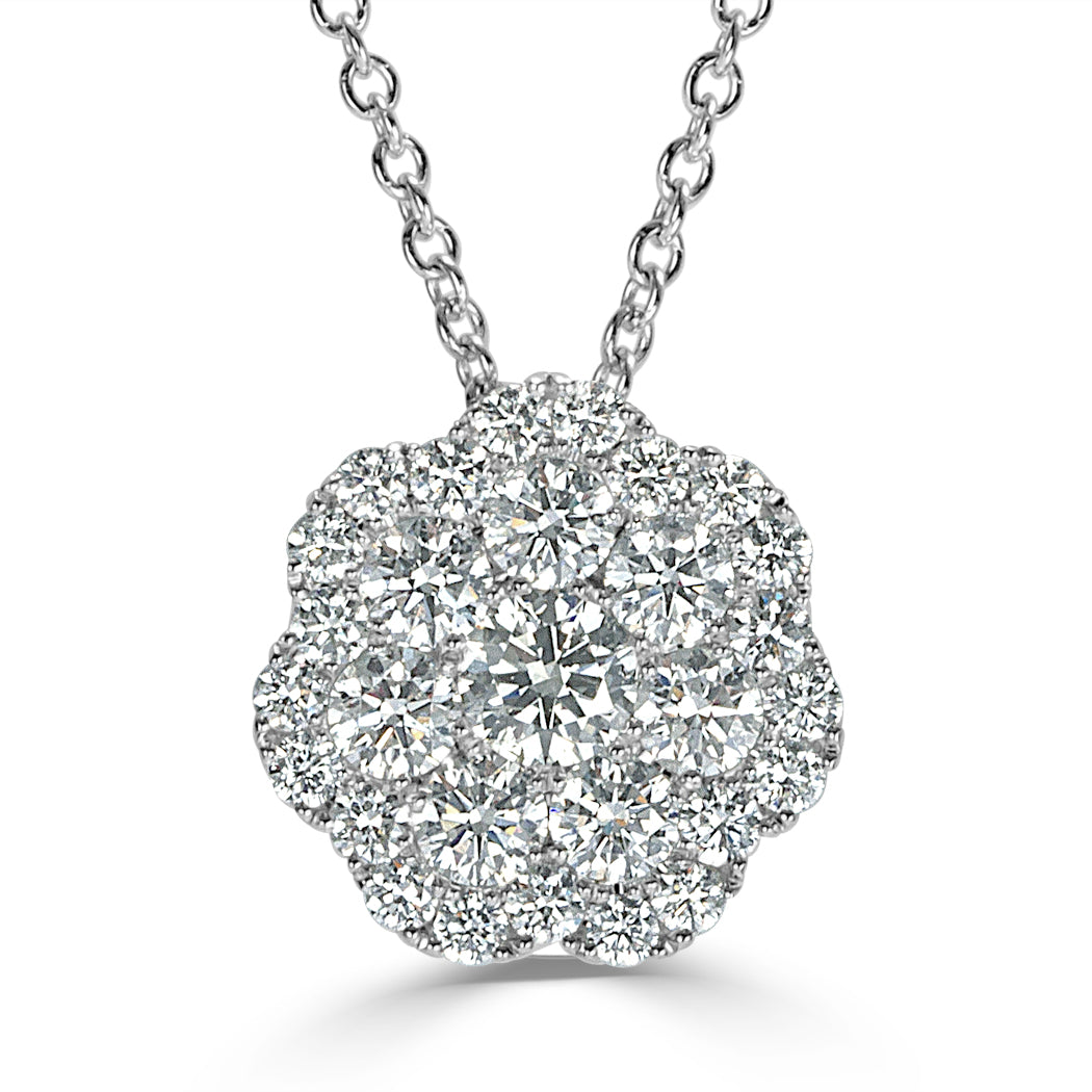 1.01ct Flower Cluster Diamond Pendant in 14k White Gold