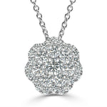 1.01ct Flower Cluster Diamond Pendant in 14k White Gold