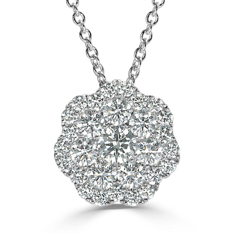 0.25ct Flower Cluster Diamond Pendant in 14k White Gold