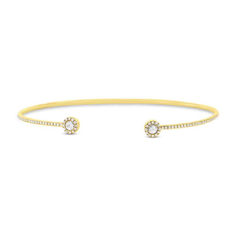 0.33ct Rose Cut Diamond Flexible Cuff Bracelet in 14k Yellow Gold