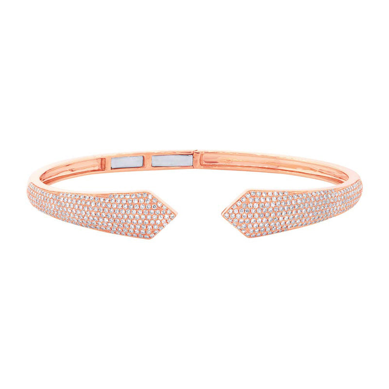 1.34ct Round Cut Diamond Pointed Cuff Bangle in 14k Rose Gold