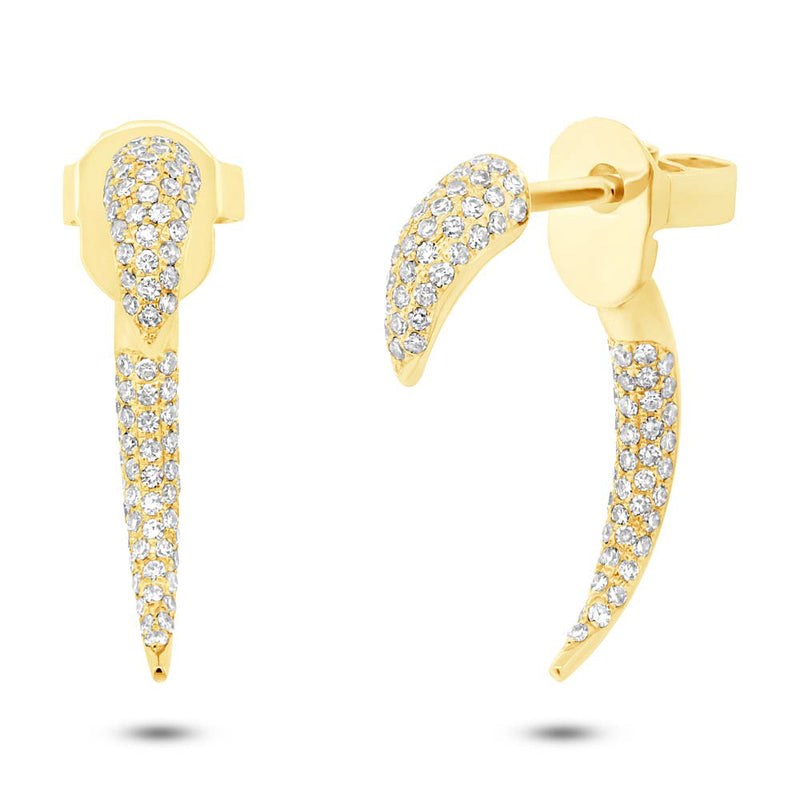 0.37ct Round Cut Diamond Tribal Claws Earrings in 14k Yellow Gold