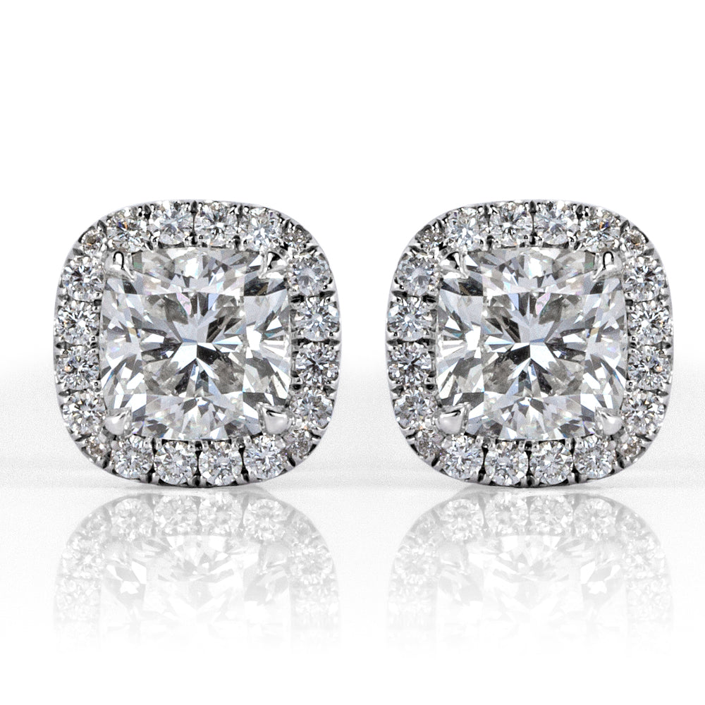 3.60ct Cushion Cut Diamond Halo Earrings