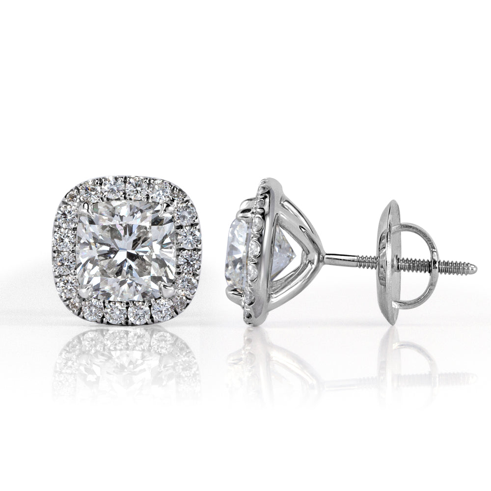 3.60ct Cushion Cut Diamond Halo Earrings