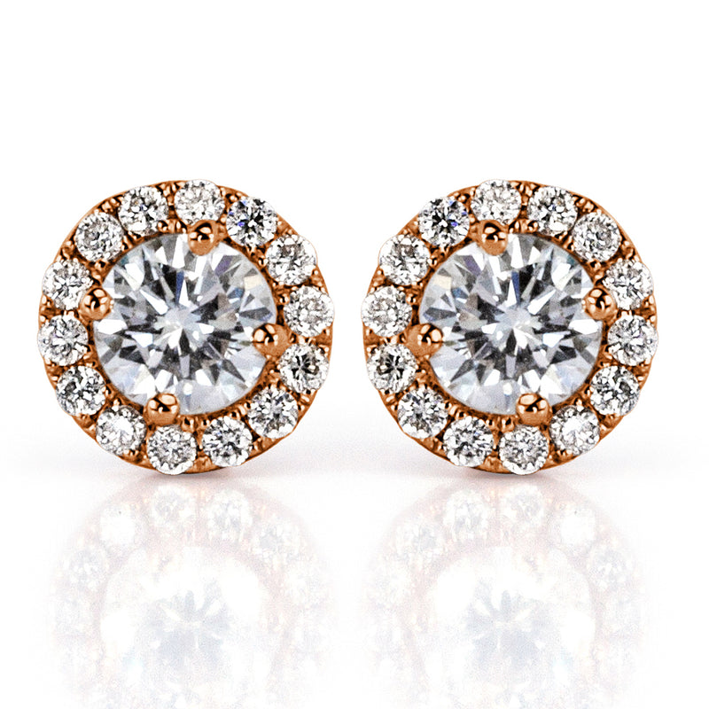0.70ct Round Brilliant Cut Diamond Halo Earrings in 14k Rose Gold