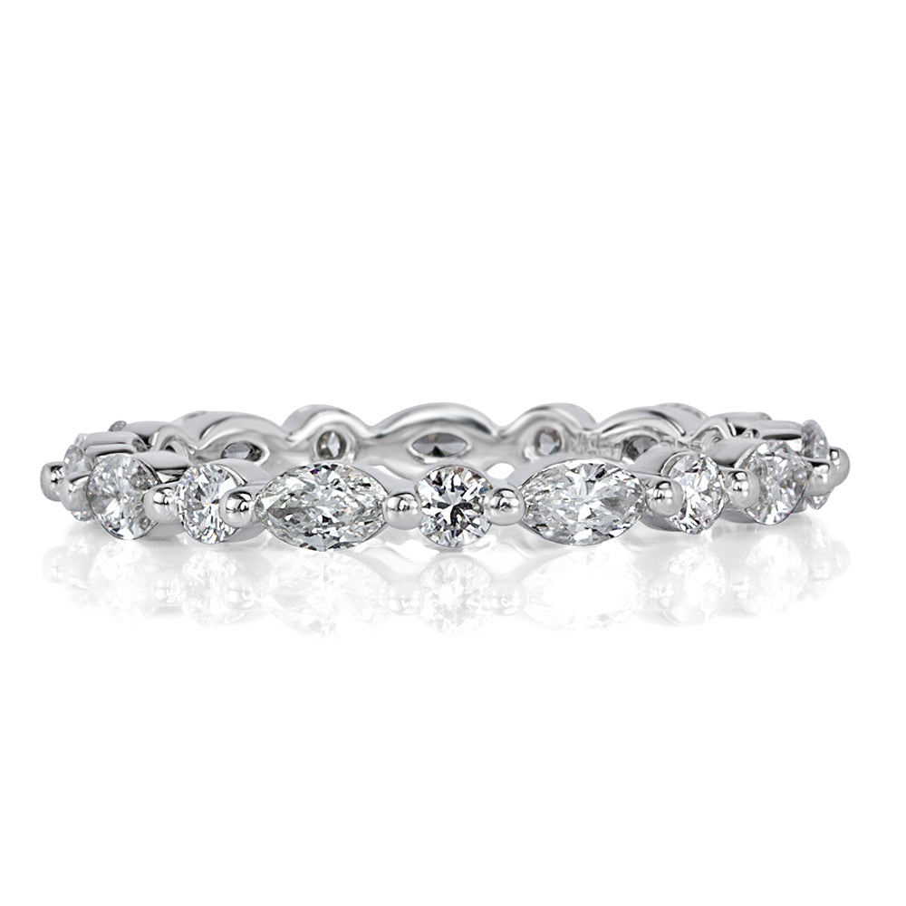 1.00ct Marquise and Round Brilliant Cut Diamond Eternity Band in 18k White Gold