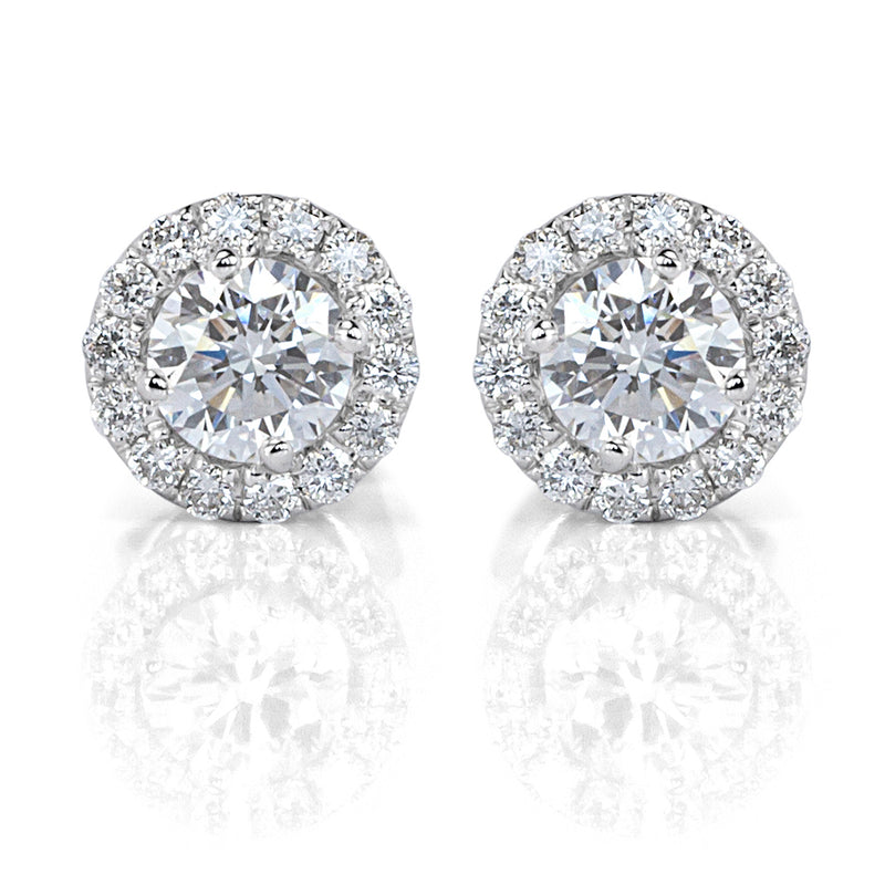 0.70ct Round Brilliant Cut Diamond Halo Earrings in 14k White Gold