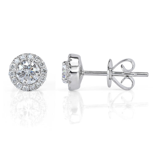0.70ct Round Brilliant Cut Diamond Halo Stud Earrings in 14k White Gold