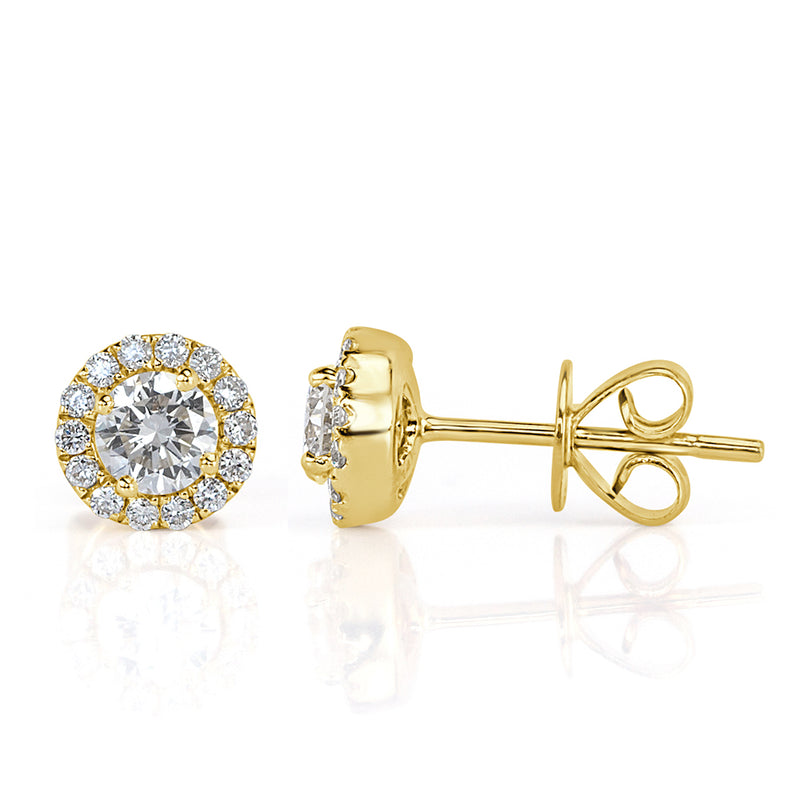 0.70ct Round Brilliant Cut Diamond Halo Earrings in 14k Yellow Gold