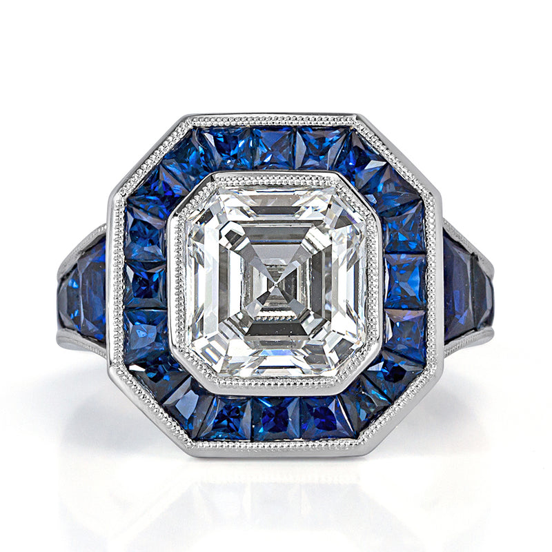 7.40ct Asscher Cut Diamond and Sapphire Engagement Ring