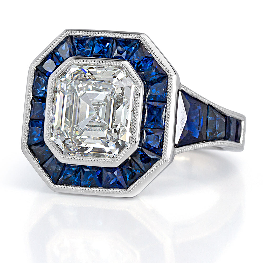 7.40ct Asscher Cut Diamond and Sapphire Engagement Ring