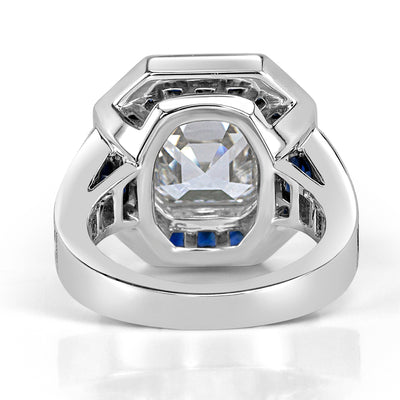7.40ct Asscher Cut Diamond and Sapphire Engagement Ring