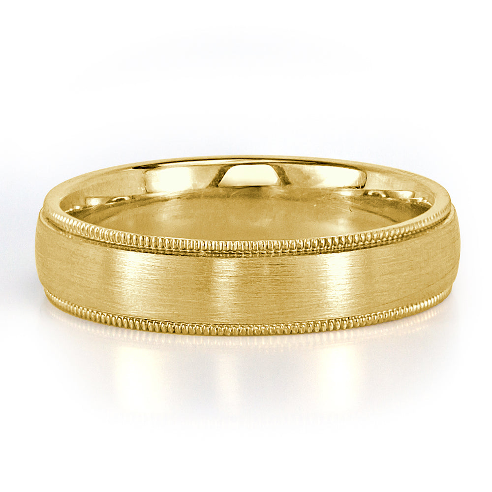 Men's Satin Milgrain Wedding Band in 18k Yellow Gold 5mm