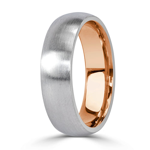 Men's Two-Tone Satin Finish Wedding Band in 18k White and Rose Gold 6mm