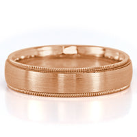 Men's Milgrain Satin Finish Wedding Band in 18k Rose Gold 5mm