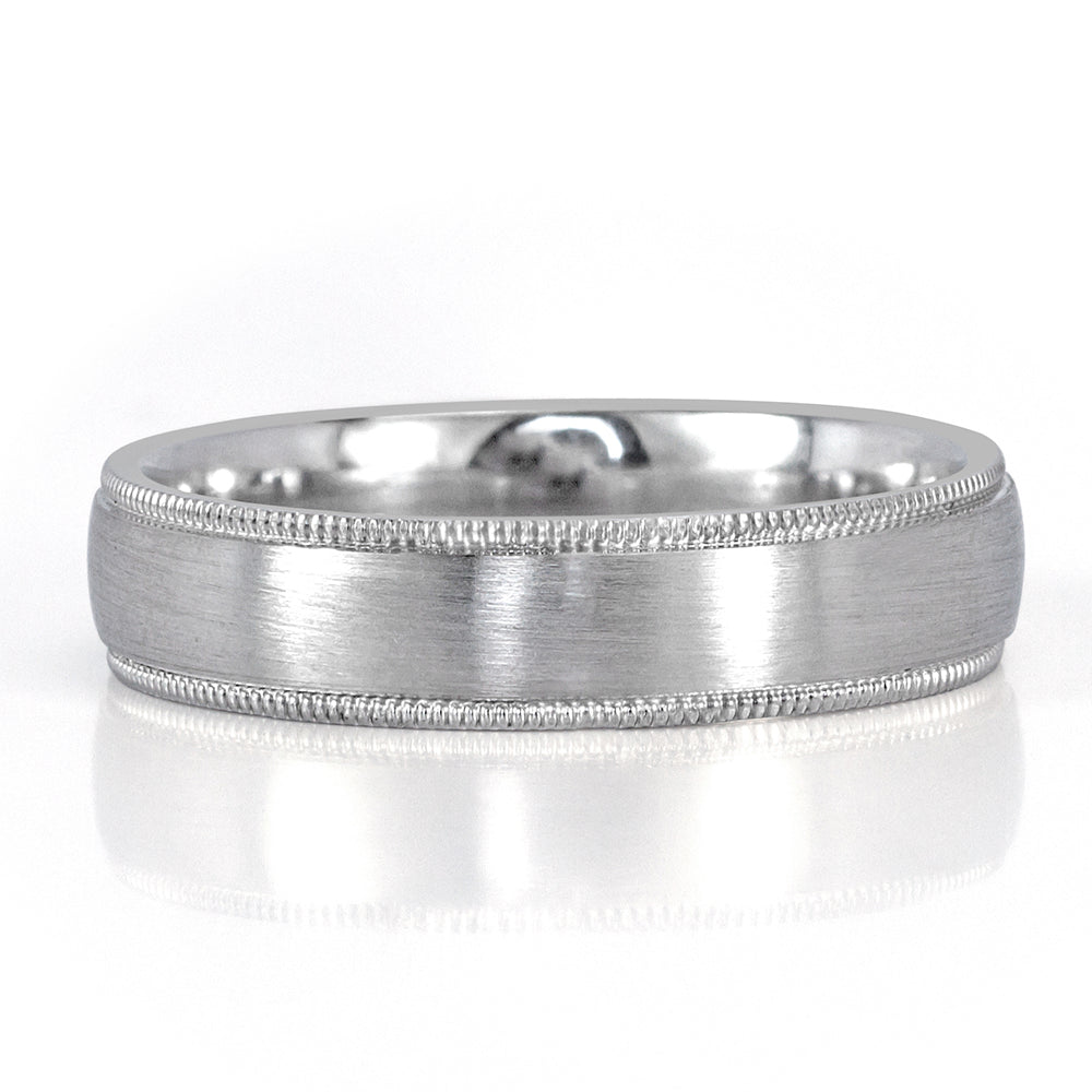 Men's Milgrain Satin Finish Wedding Band in Platinum 5mm