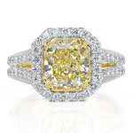3.08ct Radiant Cut Fancy Yellow Diamond Engagement Ring