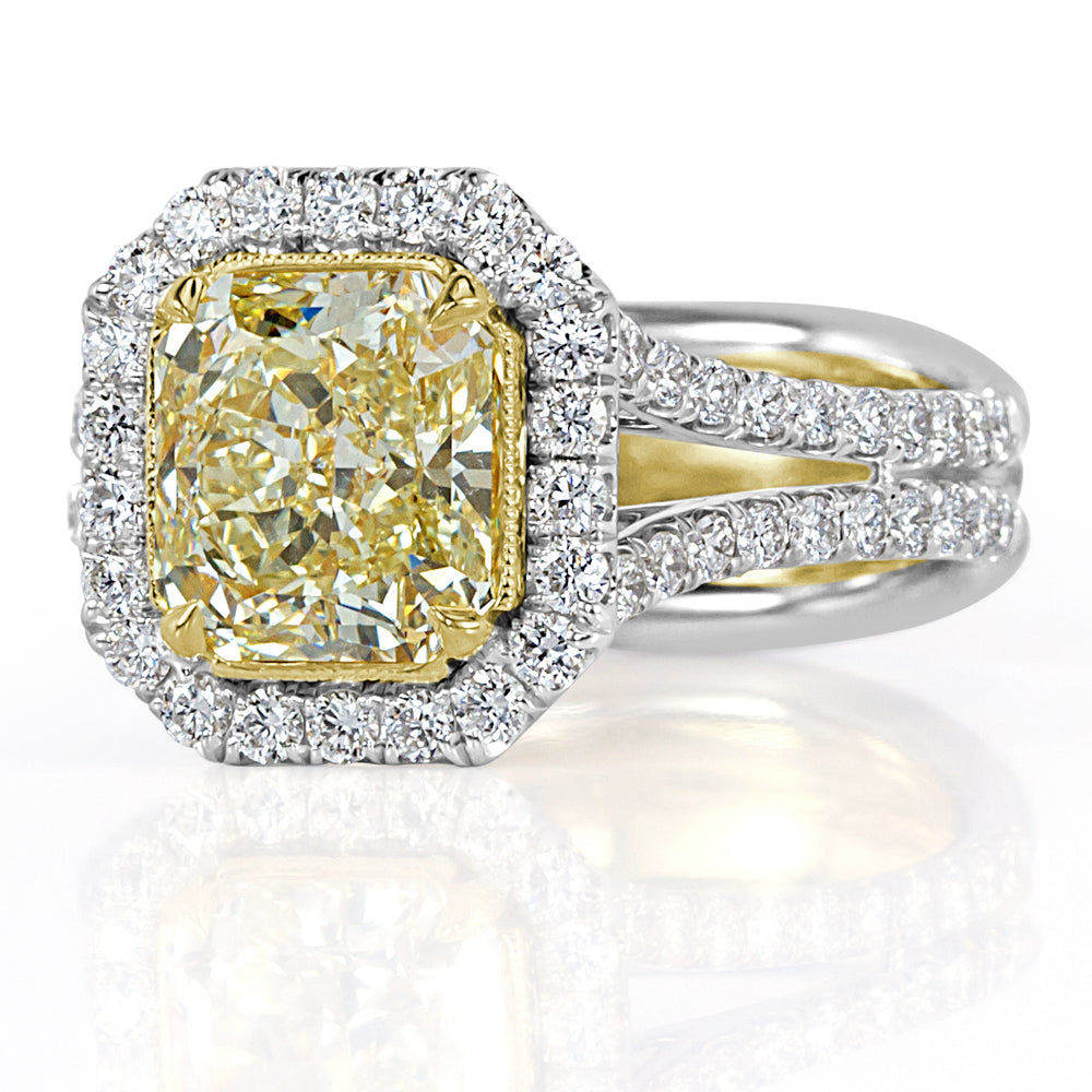 3.08ct Radiant Cut Fancy Yellow Diamond Engagement Ring