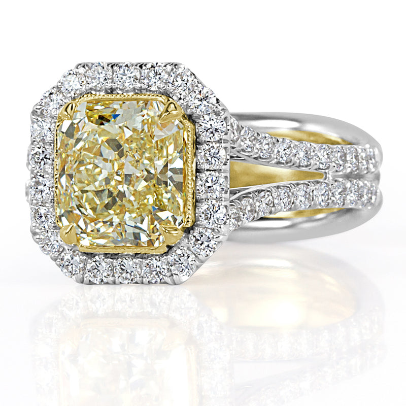 3.08ct Radiant Cut Fancy Yellow Diamond Engagement Ring
