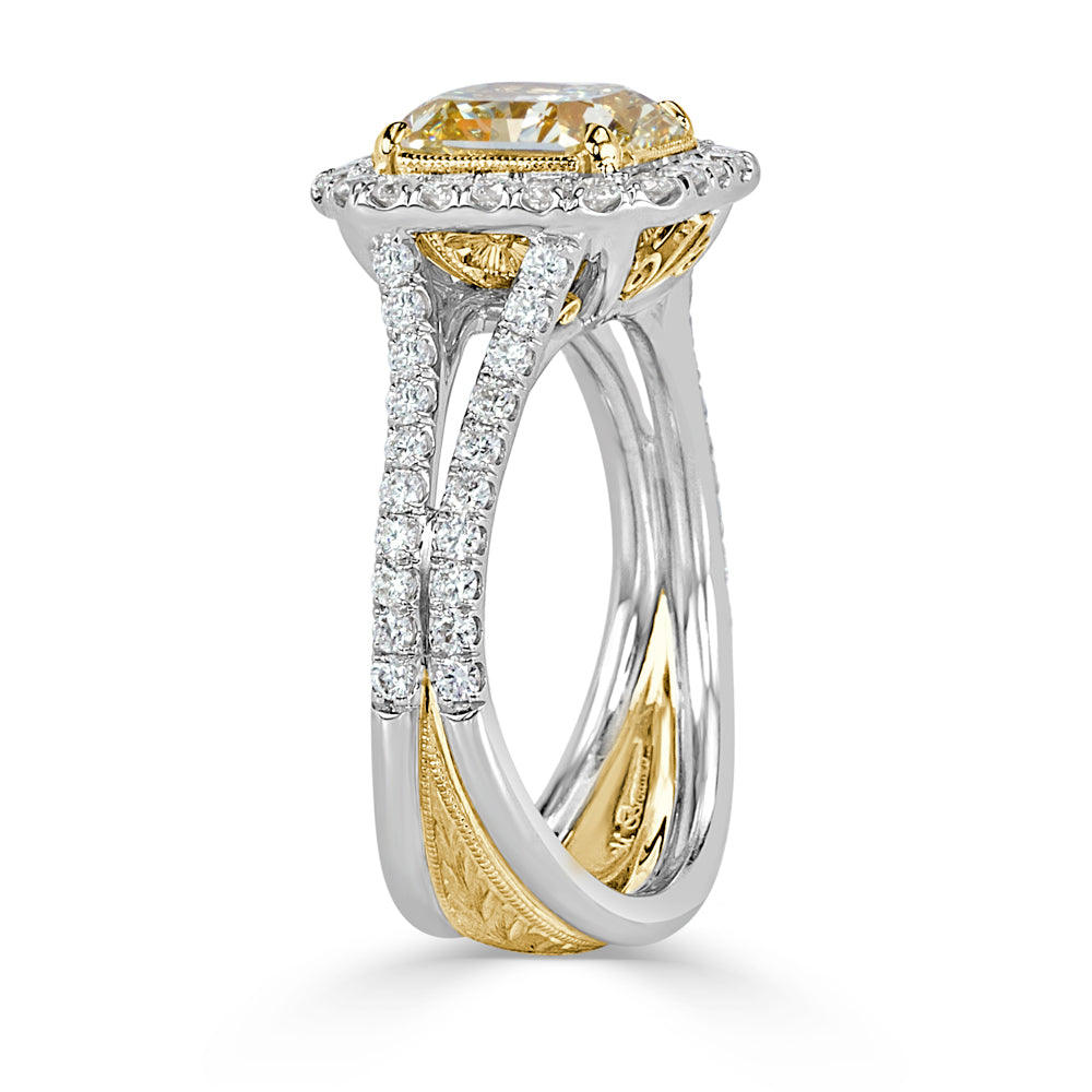 3.08ct Radiant Cut Fancy Yellow Diamond Engagement Ring