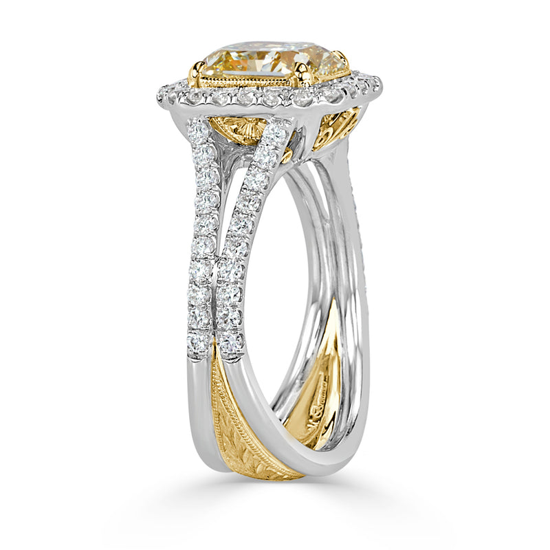 3.08ct Radiant Cut Fancy Yellow Diamond Engagement Ring