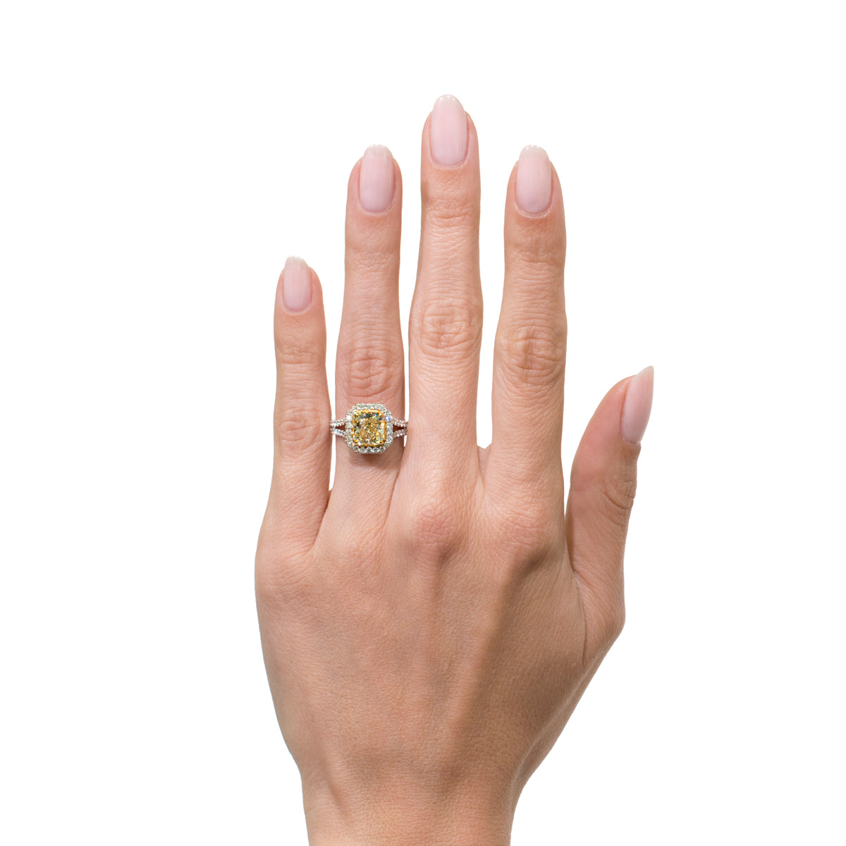 3.08ct Radiant Cut Fancy Yellow Diamond Engagement Ring