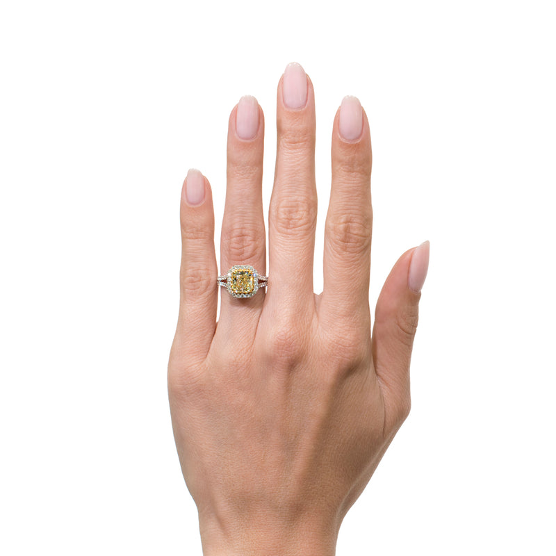 3.08ct Radiant Cut Fancy Yellow Diamond Engagement Ring