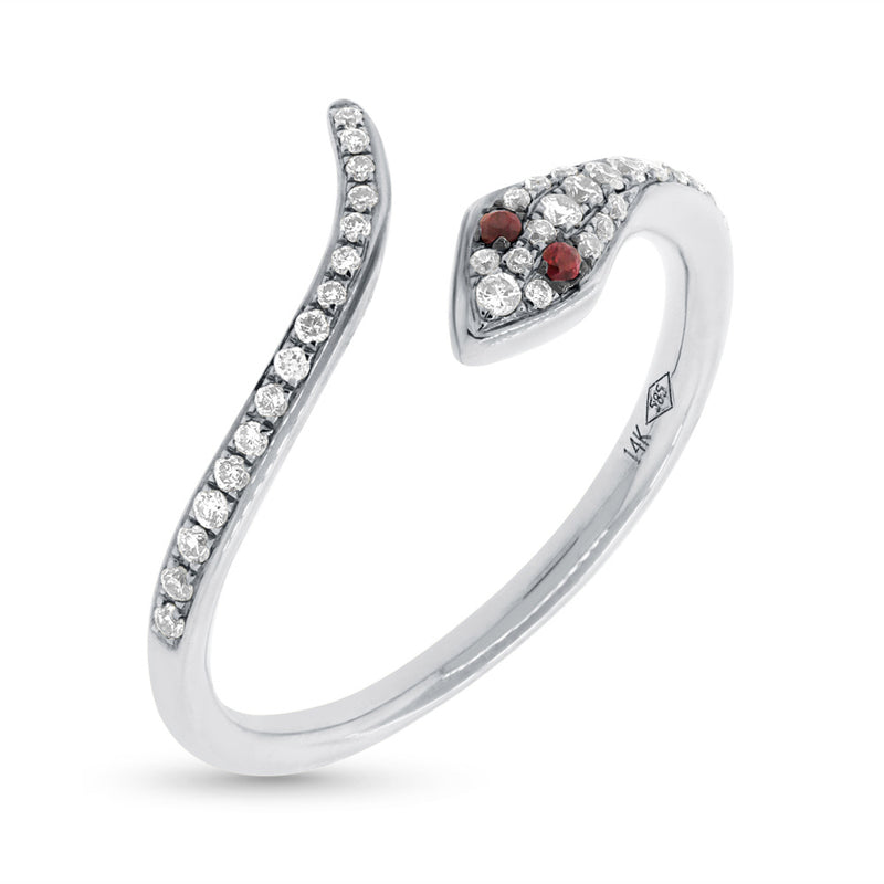 0.22ct Ruby and White Diamond Snake Ring in 14k White Gold