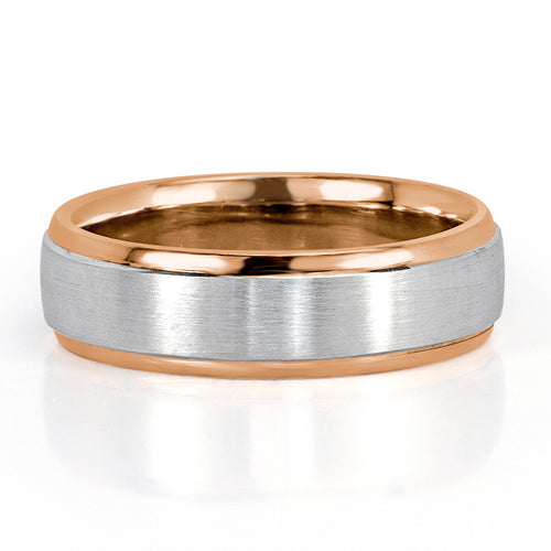 Men's Two-Tone Satin Finished Wedding Band in 18k Rose and White Gold 6.5mm