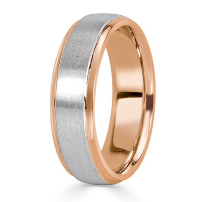 Men's Two-Tone Satin Finished Wedding Band in 18k Rose and White Gold 6.5mm