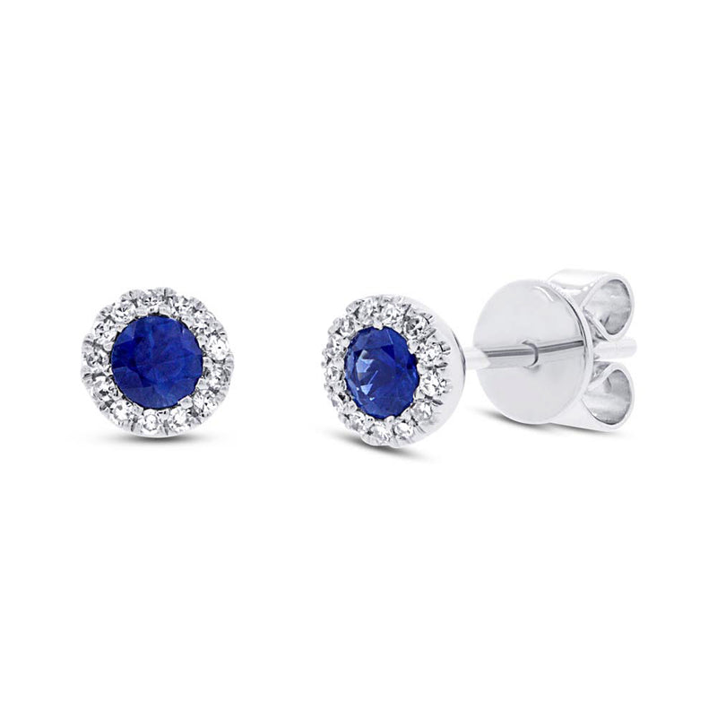 0.36ct Diamond and Blue Sapphire Stud Earrings in 14k White Gold