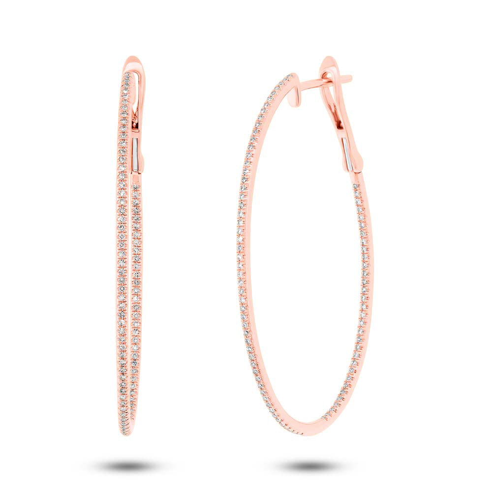 0.44ct Round Cut Diamond Oval Hoop Earrings in 14k Rose Gold