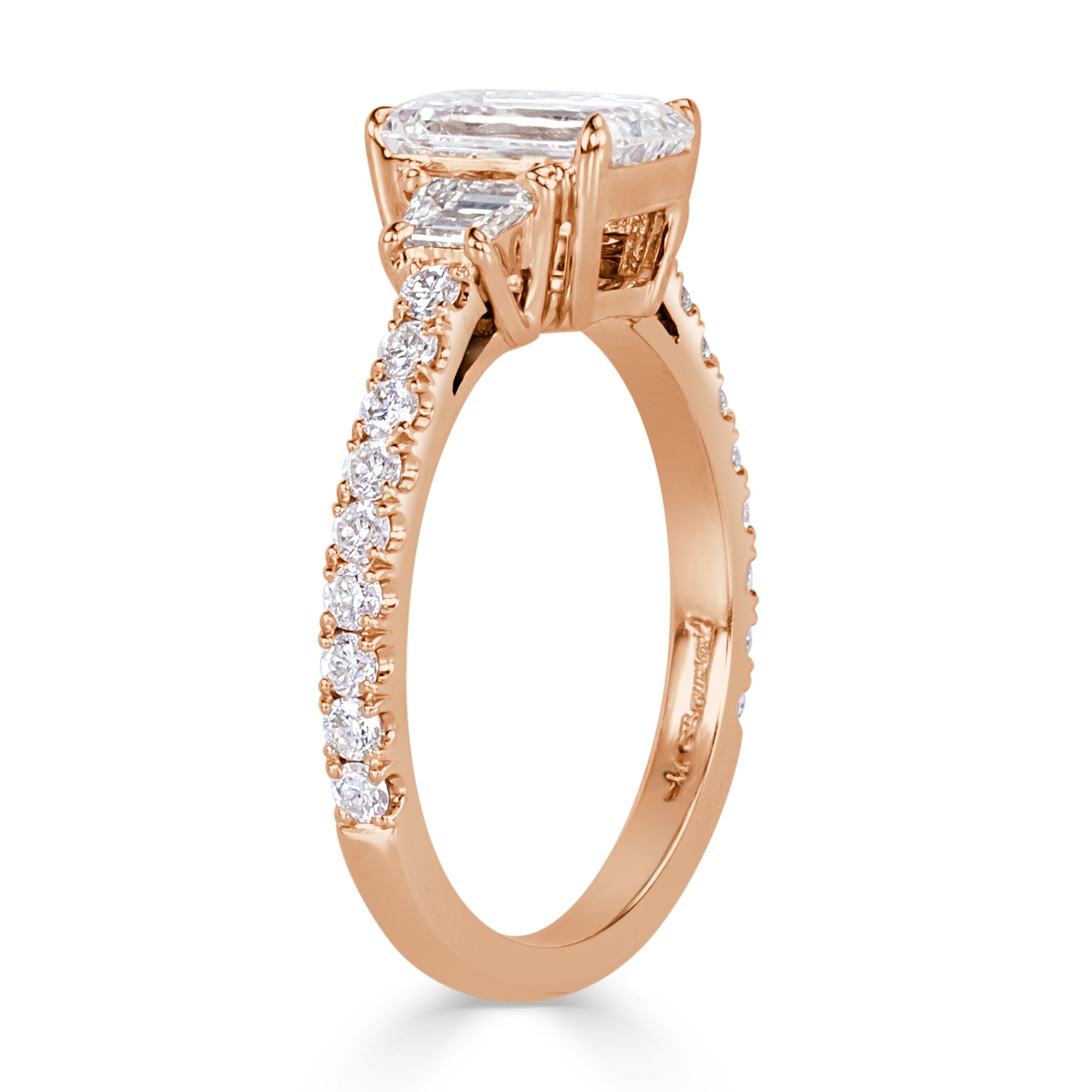 2.25ct Emerald Cut Diamond Three-Stone Engagement Ring