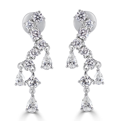 2.34ct Round Brilliant Cut and Pear Shaped Diamond Dangle Earrings