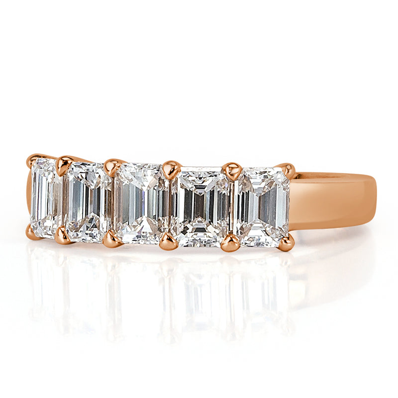 1.55ct Emerald Cut Diamond Five-Stone Ring in 18k Rose Gold