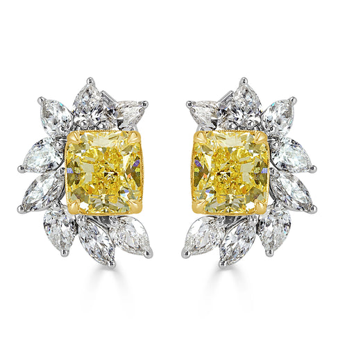 8.82ct Fancy Yellow Radiant and Marquise Cut Diamond Earrings