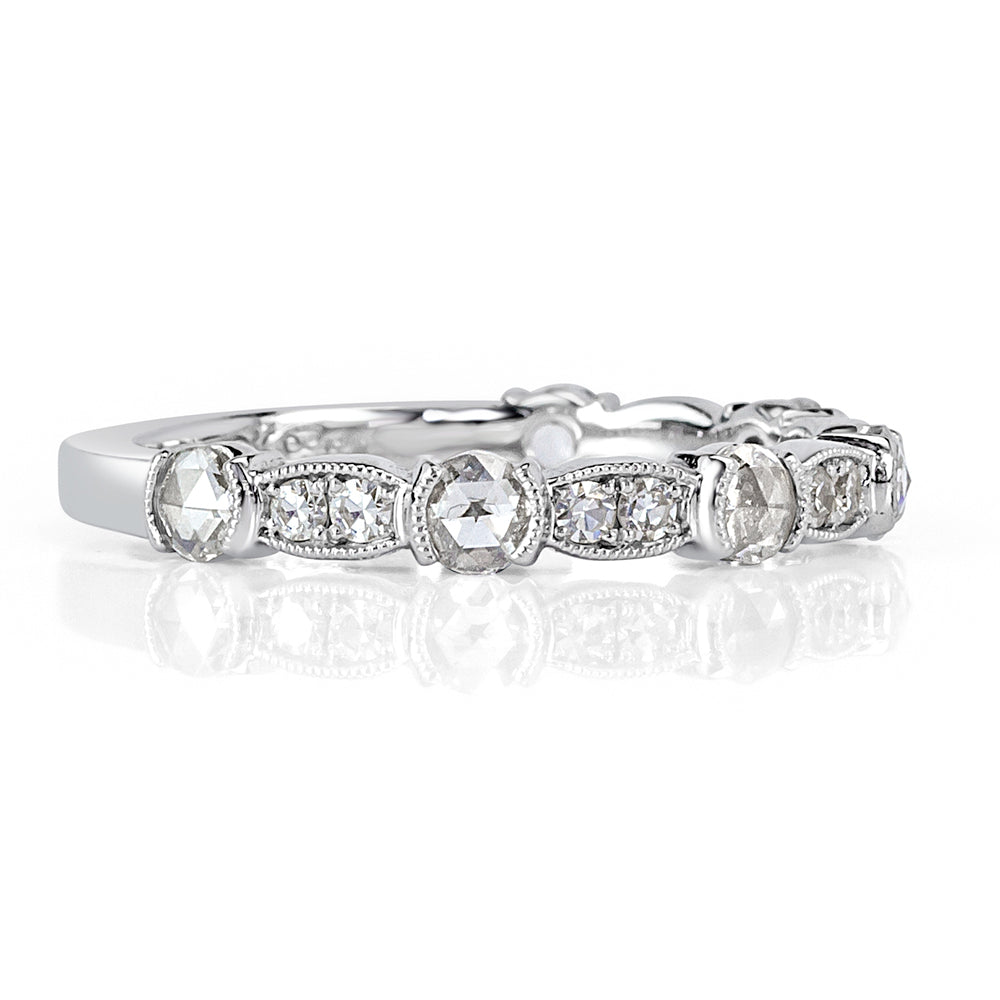 0.60ct Rose Cut Diamond Wedding Band in 18k White Gold