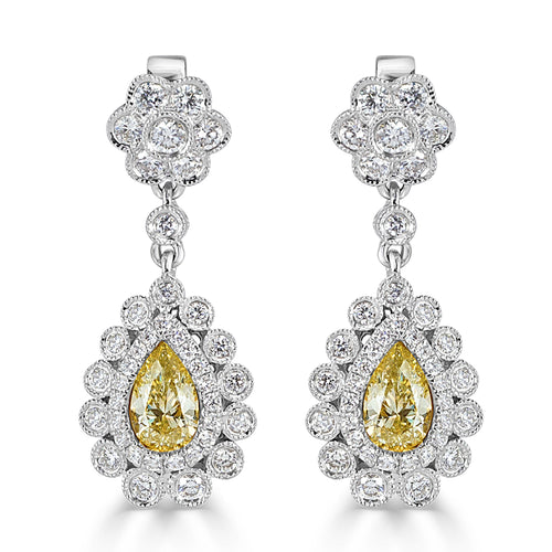 2.02ct Fancy Yellow Pear Shaped Diamond Earrings
