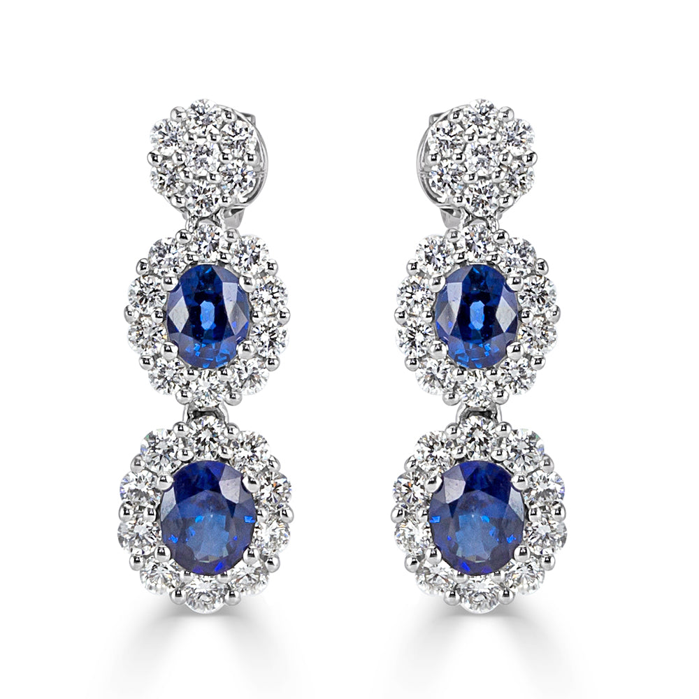 2.56ct Sapphire and Diamond Dangle Earrings