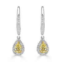 1.33ct Fancy Yellow Pear Shaped Diamond Dangle Earrings