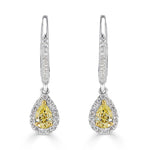 1.33ct Fancy Yellow Pear Shaped Diamond Dangle Earrings