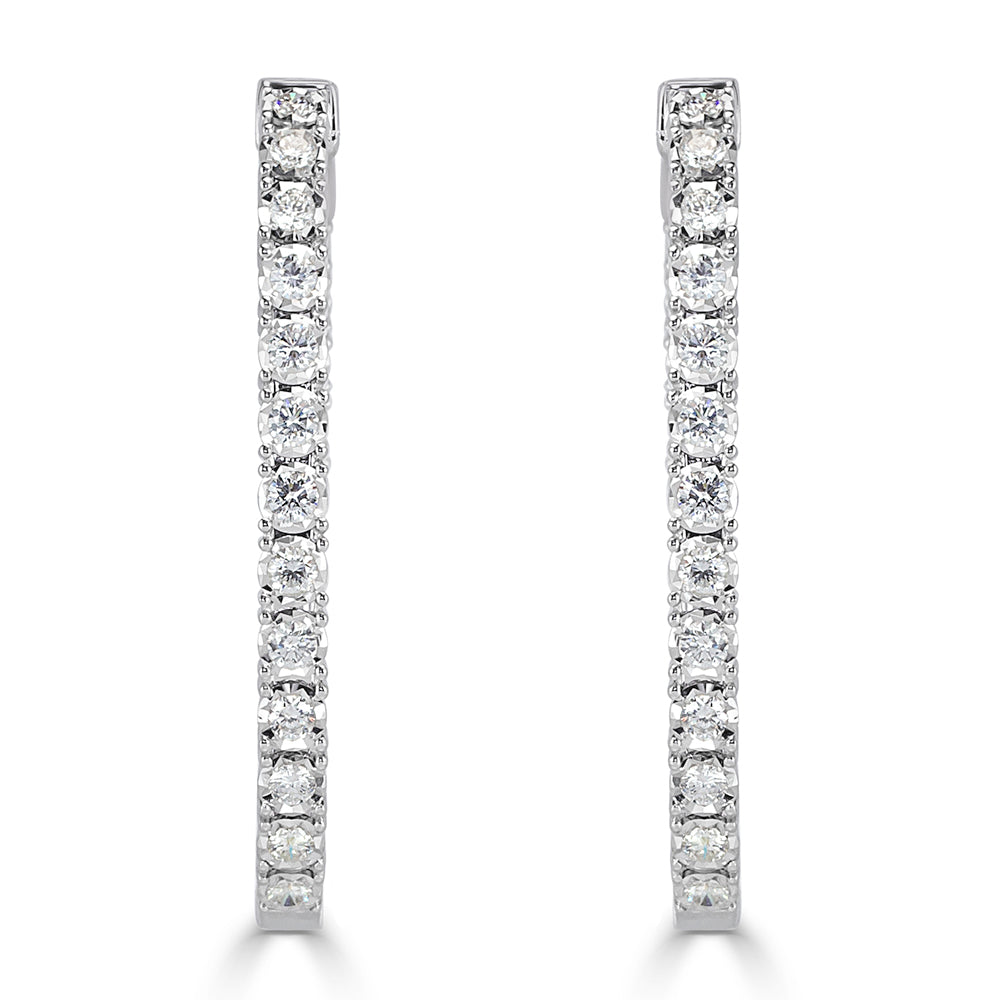 2.00ct Round Brilliant Cut Diamond Oval Shaped Hoop Earrings