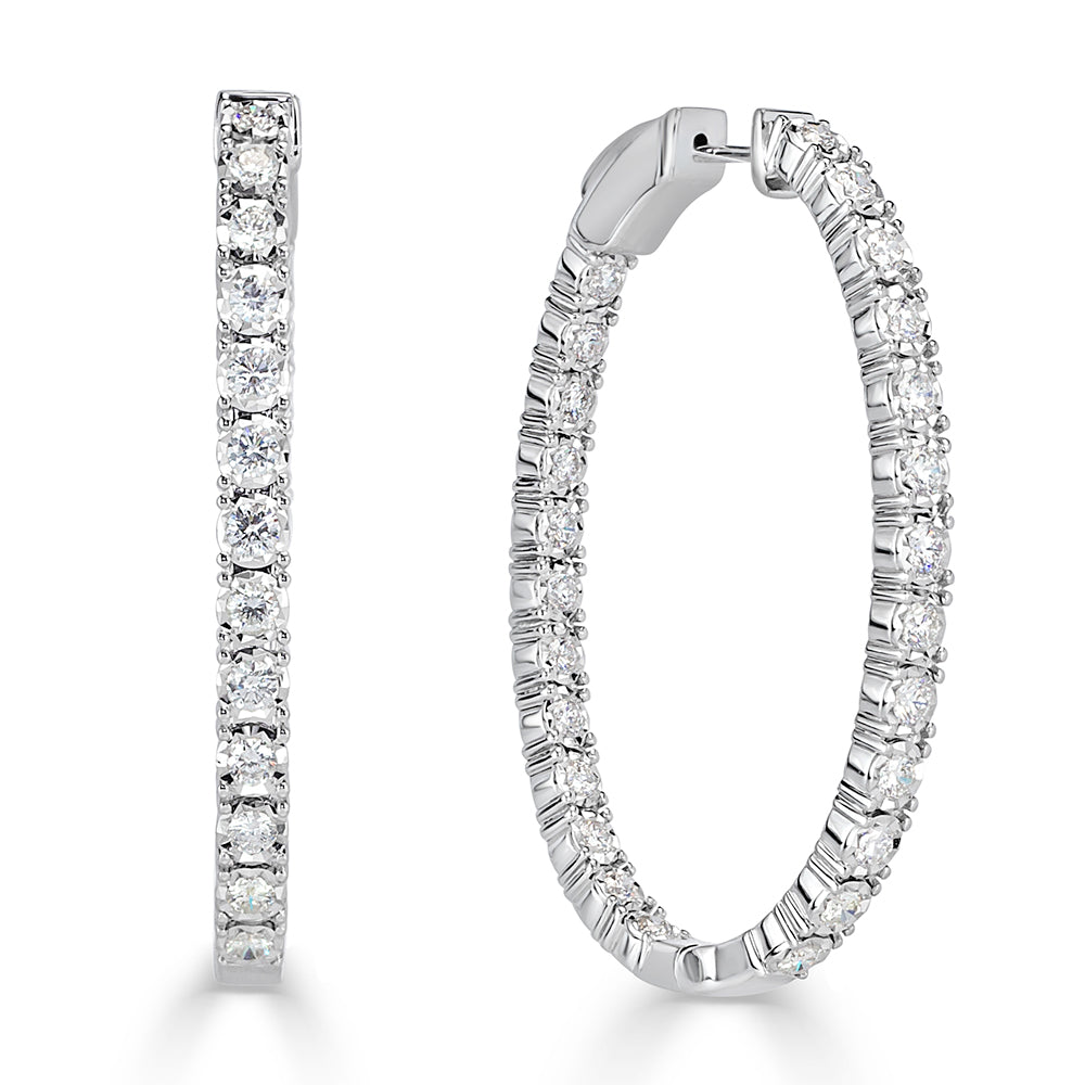 2.00ct Round Brilliant Cut Diamond Oval Shaped Hoop Earrings