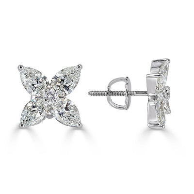 2.55ct Pear Shaped Diamond Flower Cluster Earrings