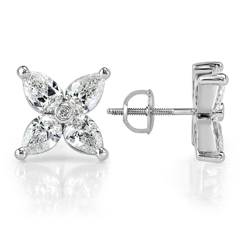 2.55ct Pear Shaped Diamond Flower Cluster Earrings in Platinum