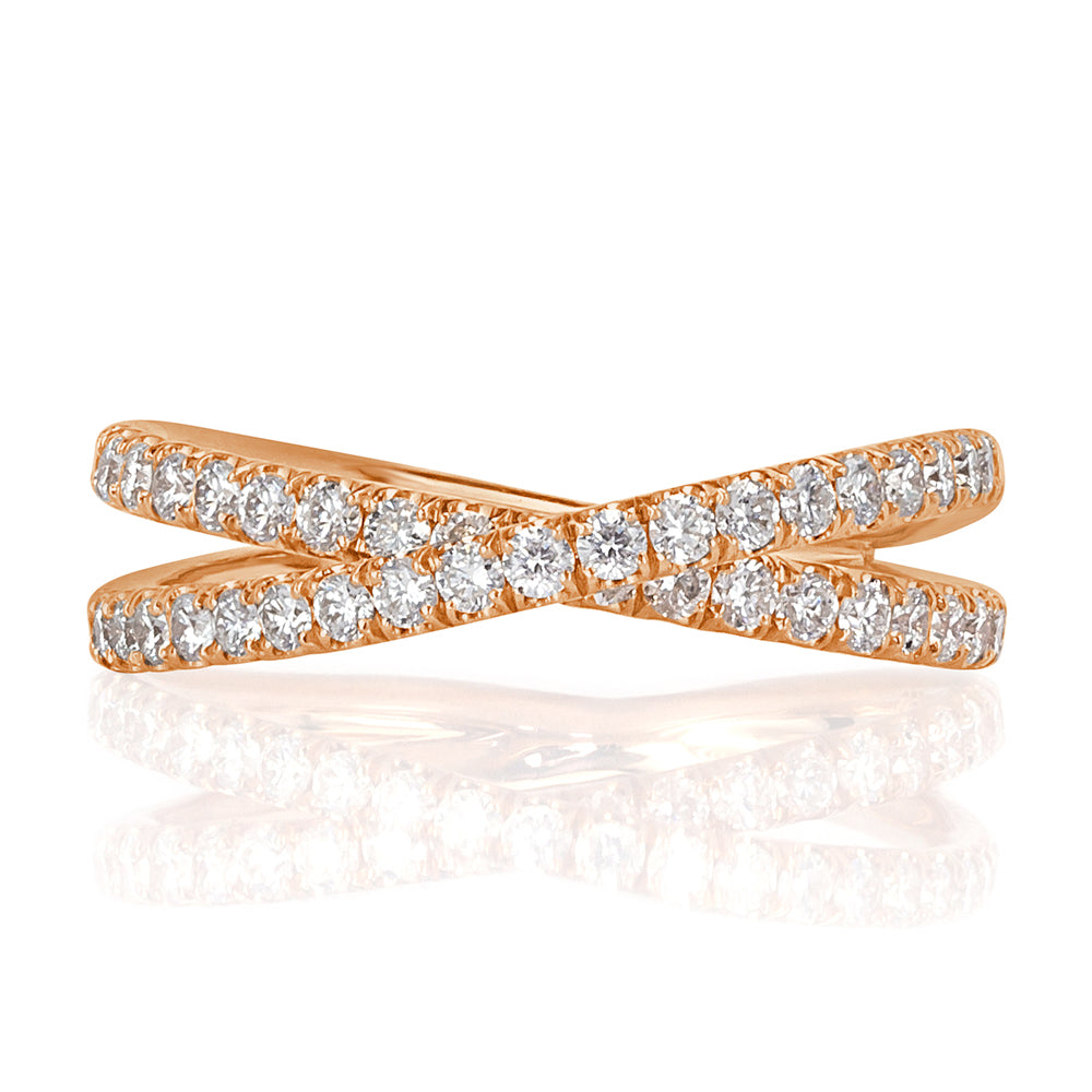 0.85ct Round Brilliant Cut Diamond Crisscross Ring in 18K Rose Gold