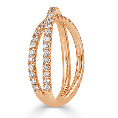 0.85ct Round Brilliant Cut Diamond Crisscross Ring in 18k Rose Gold