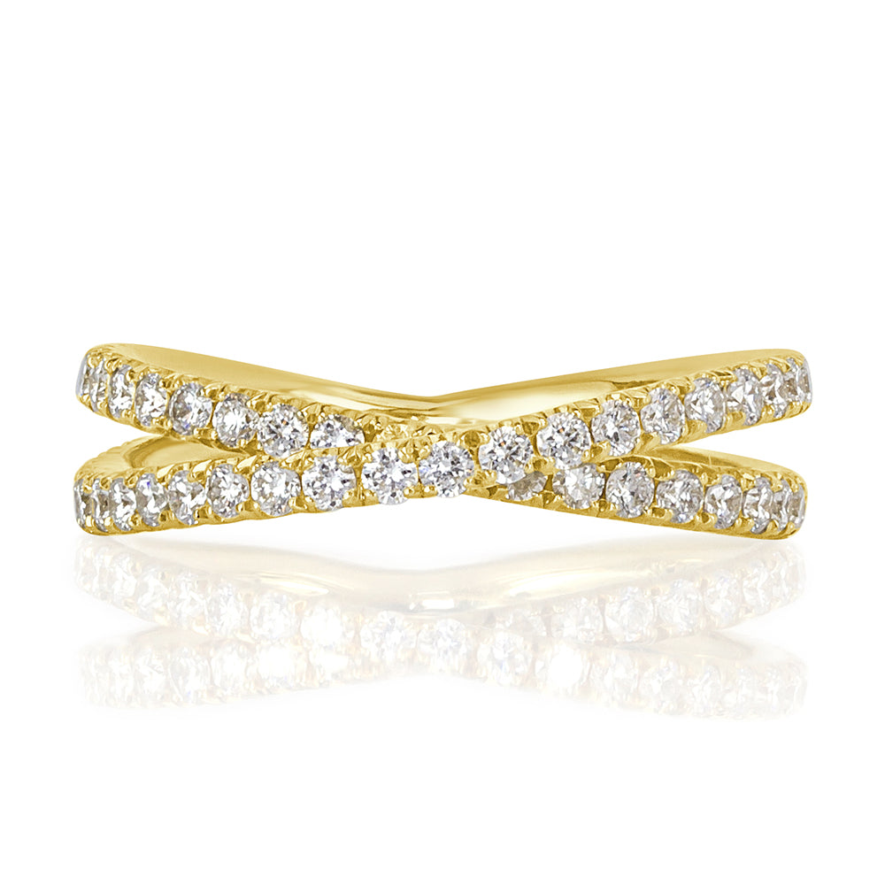 0.85ct Round Brilliant Cut Diamond Crisscross Ring in 18K Yellow Gold