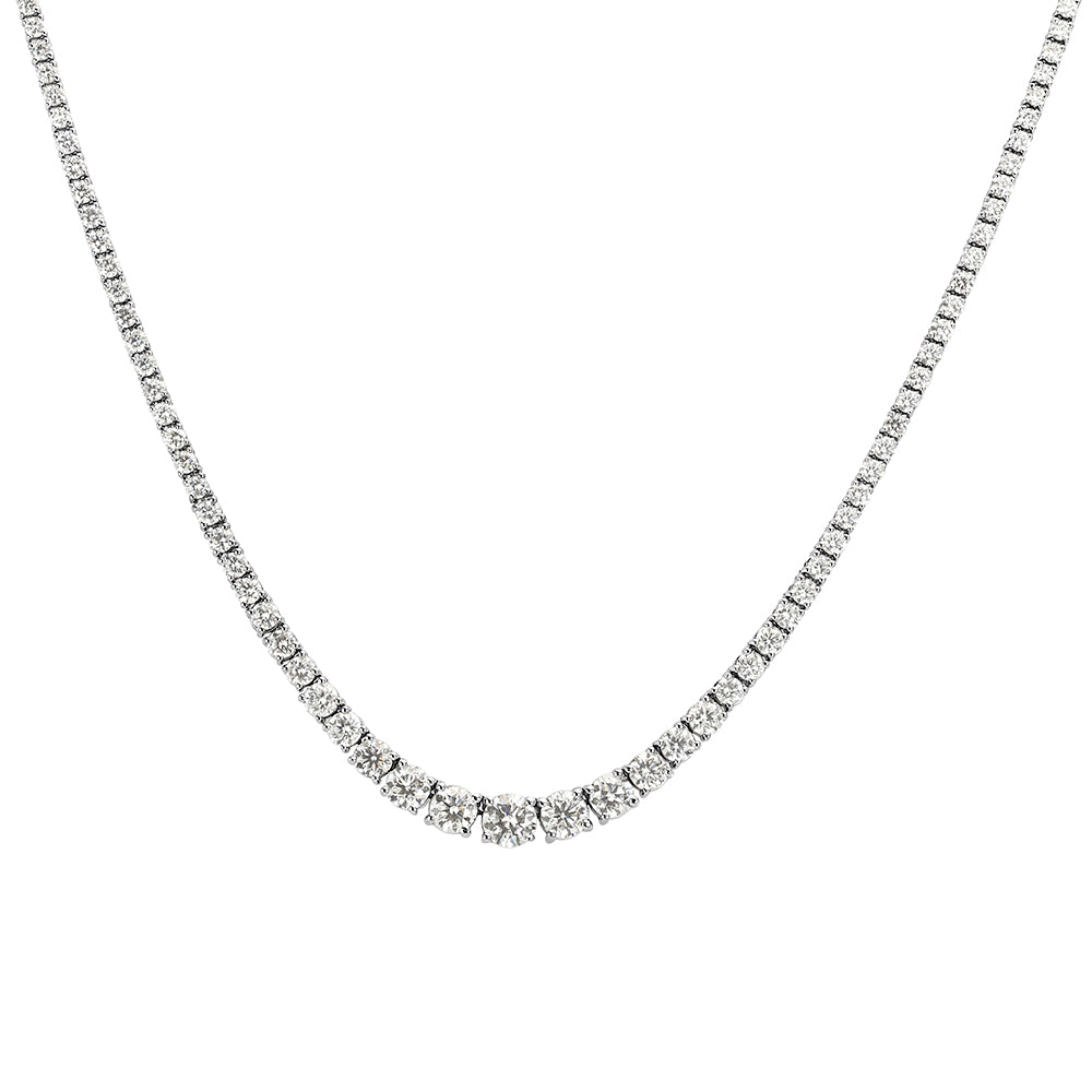 14.01ct Round Brilliant Cut Diamond Tennis Necklace in 18k White Gold in 17'