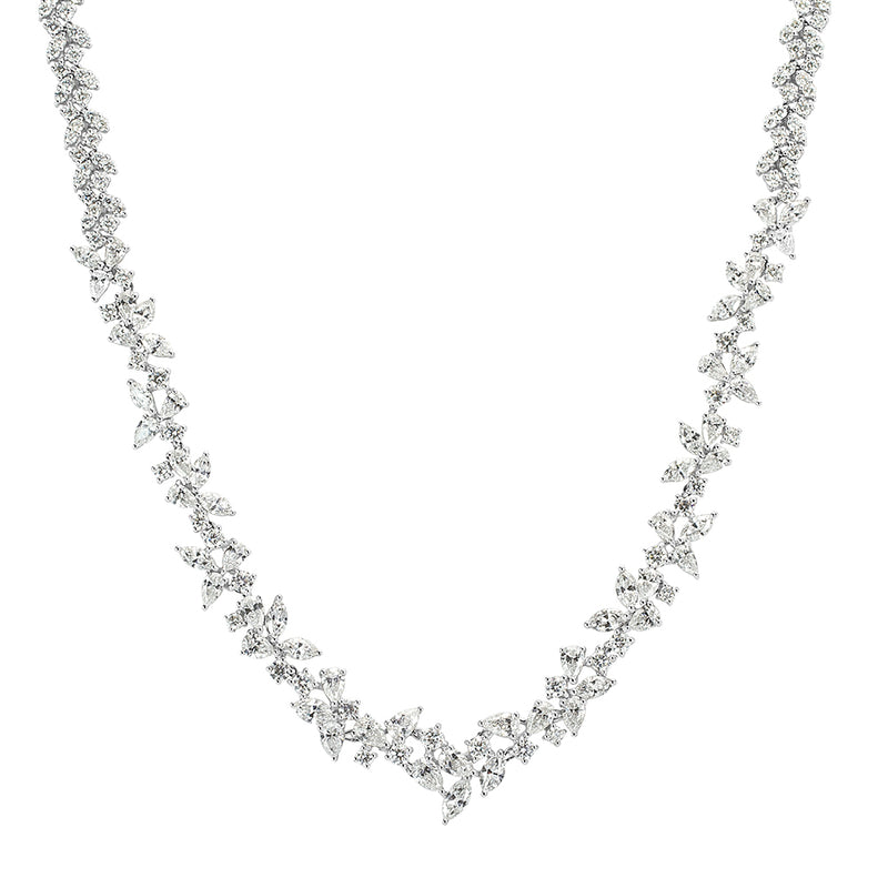 17.75ct Fancy Cluster Diamond Necklace in 18k White Gold in 17'